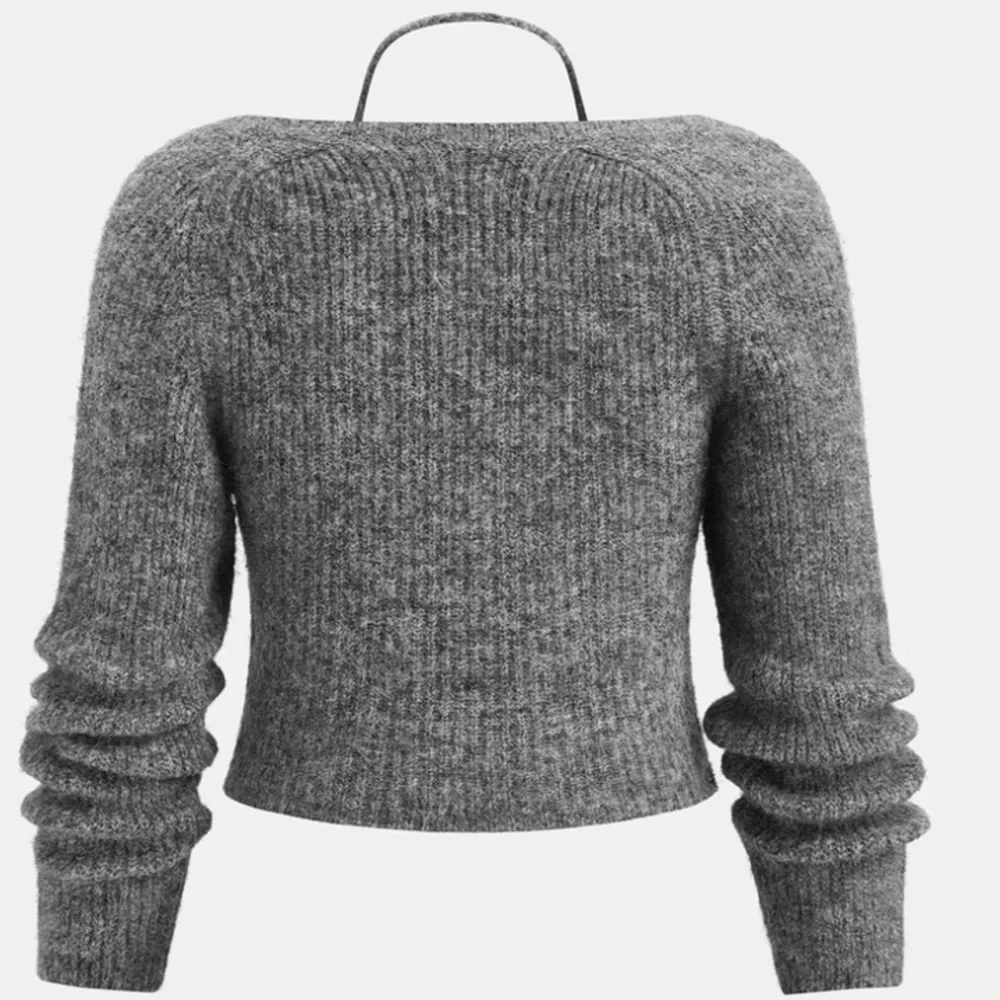 NWT WOOL BLEND CROSSOVER HALTER KNIT TOP TWO PIECE SET IN GREY SZ XS - Picture 2 of 5